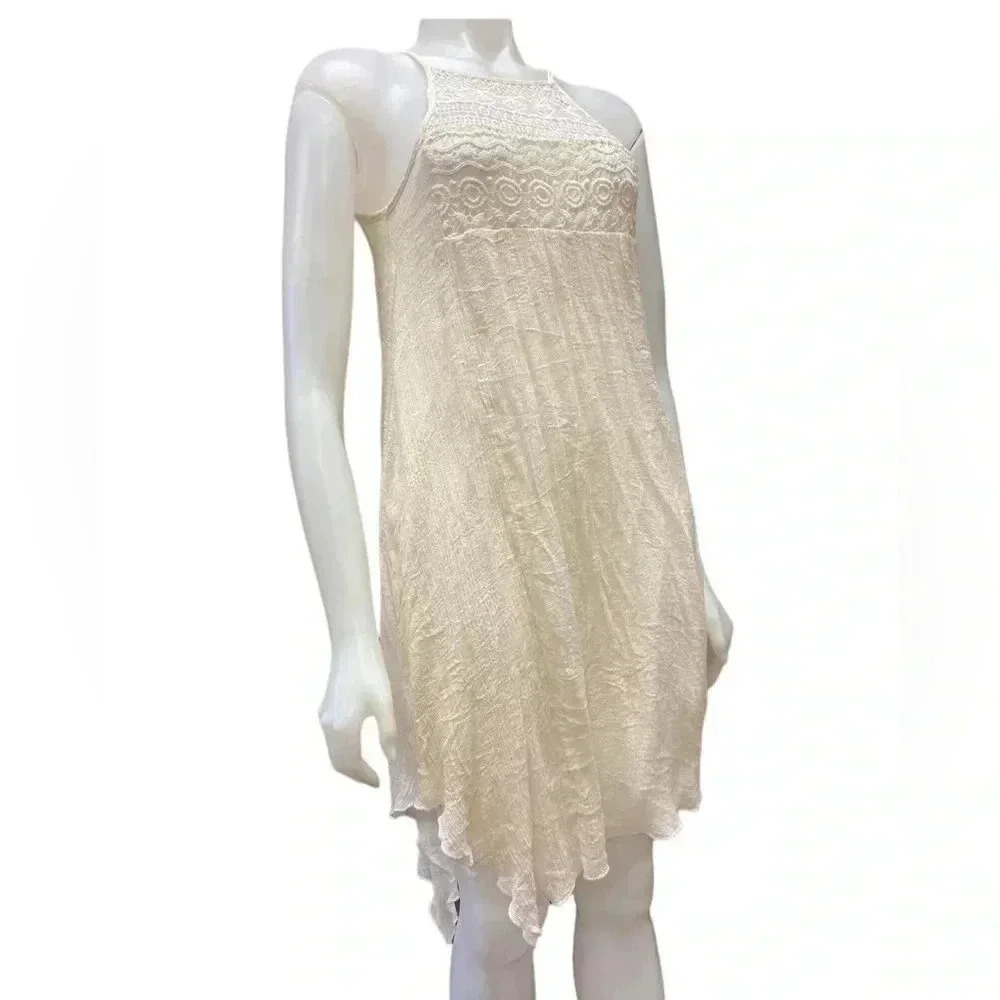 Rebellion Boho Lace Sleeveless Cream Asymmetrical Dress Size Small